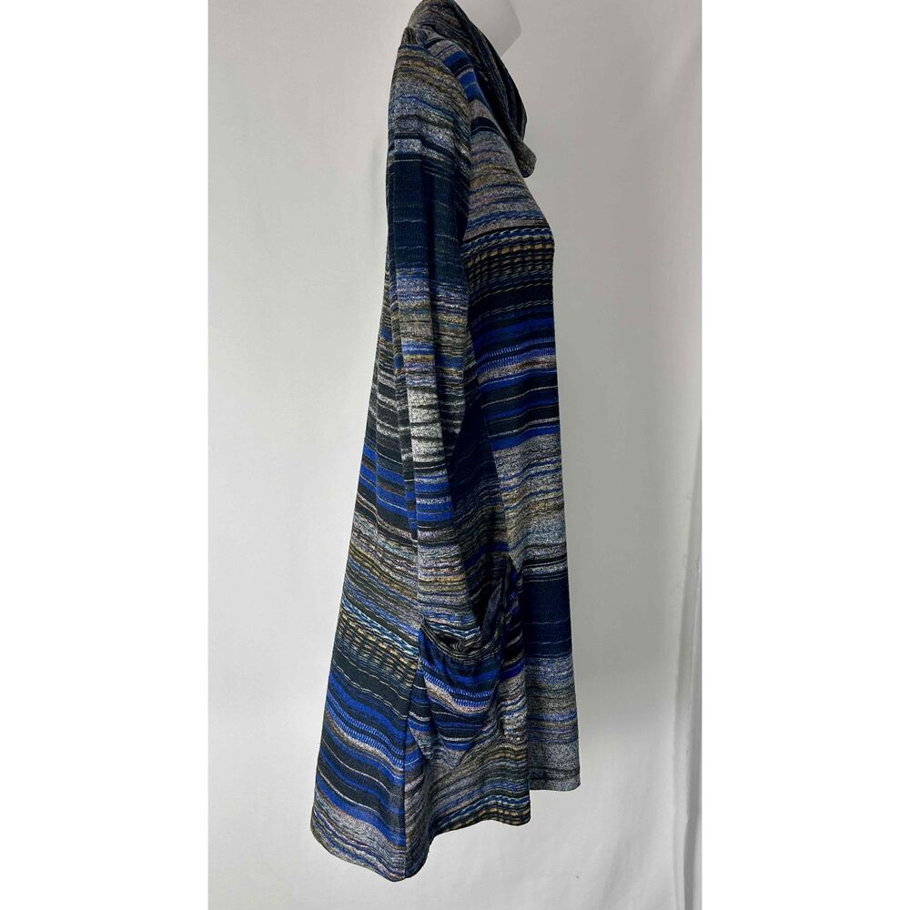 Drapers & Damons Womens Gray Blue Striped Long‎ Sleeve Cowl Neck Tunic Top Small - Picture 2 of 6